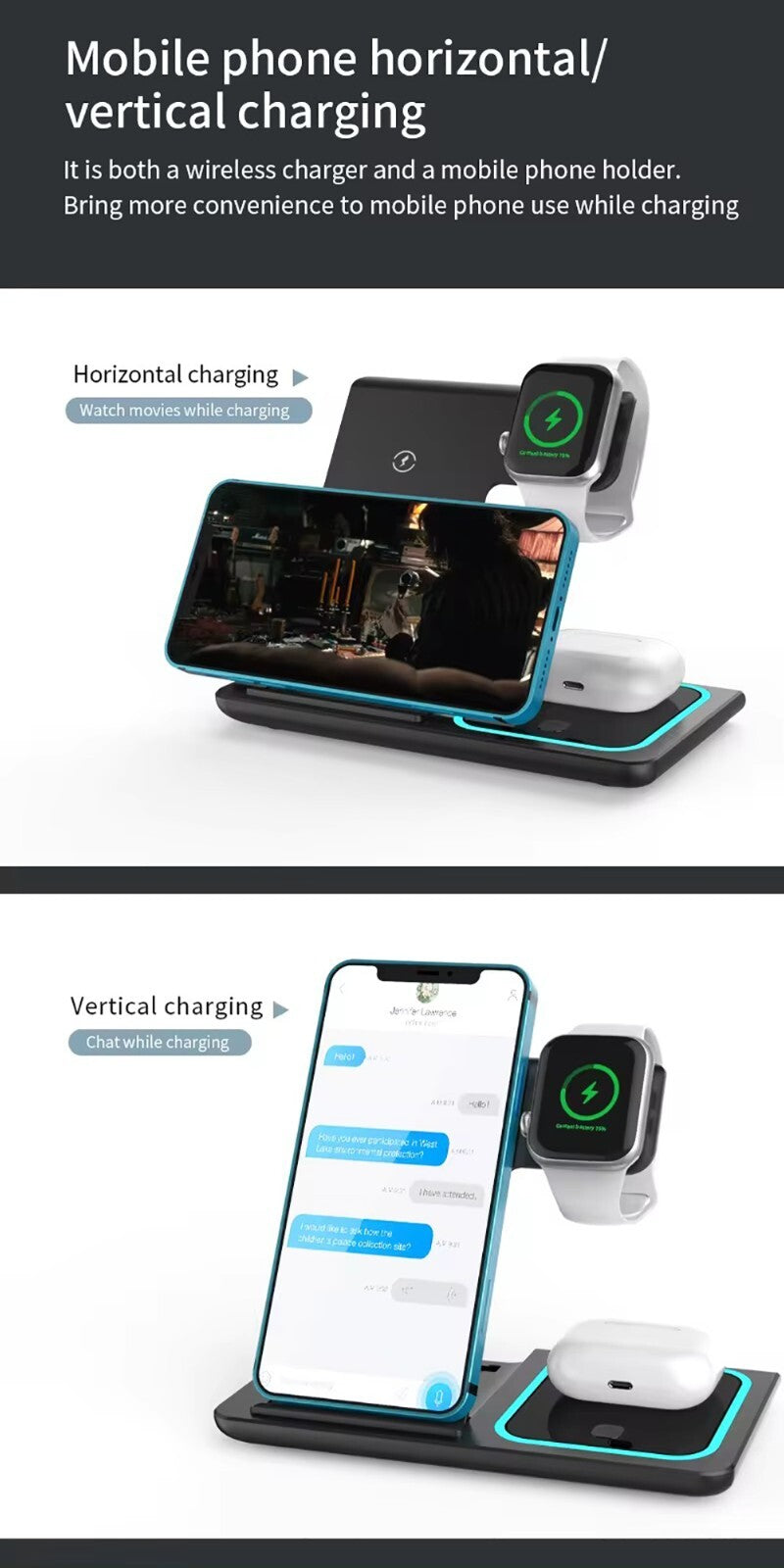 Wireless Charger Stand for iPhone, Apple Watch & AirPods 3-in-1 Fast Charger