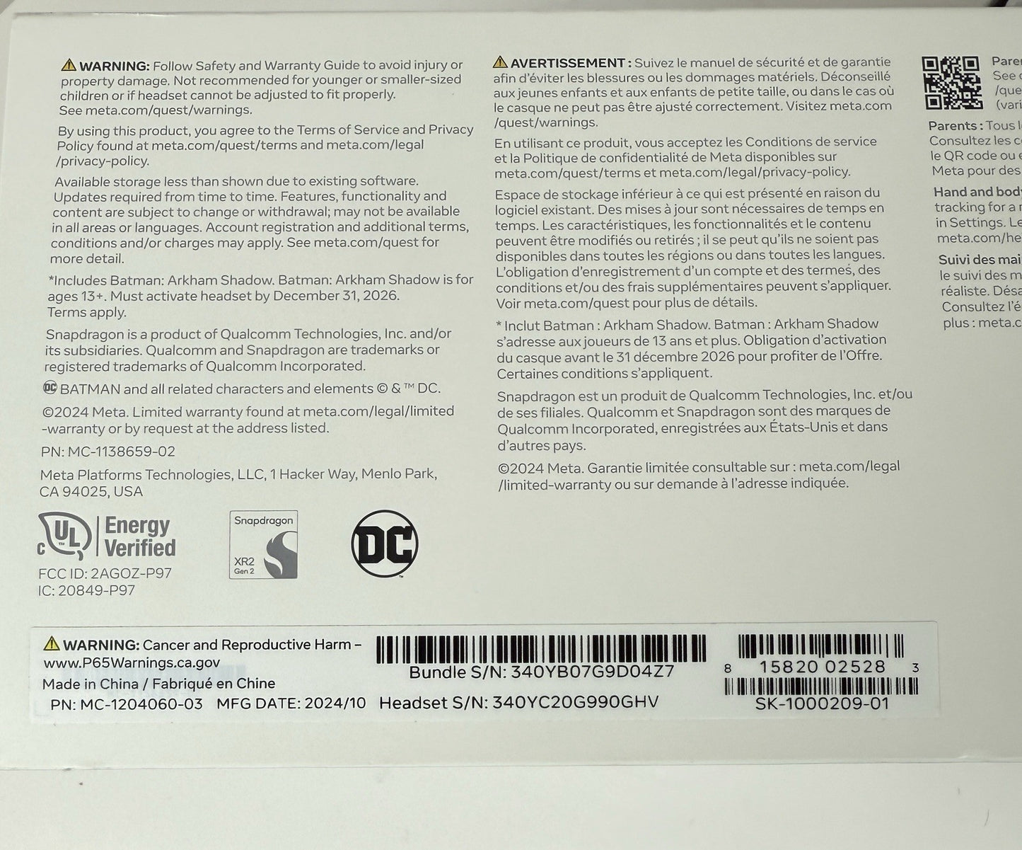 New Meta Quest 3S 256GB All-in-One VR Headset – Batman Arkham Shadow