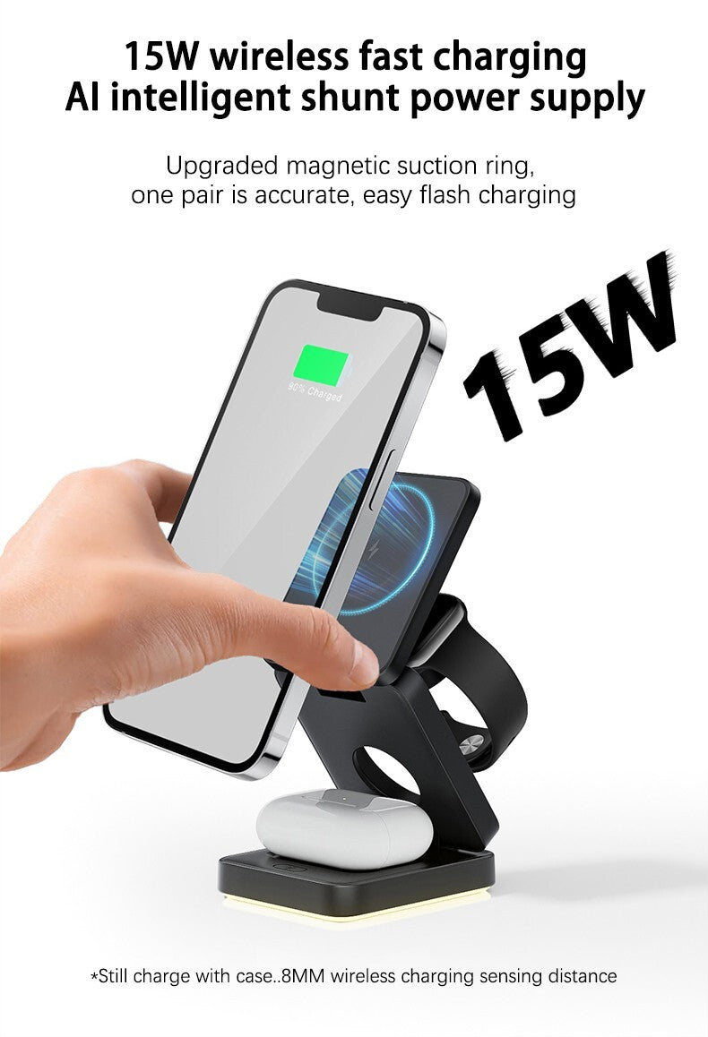 3-IN-1  Wireless Charging Cube 15W Foldable for Apple  Magsafe Compatible 3-1