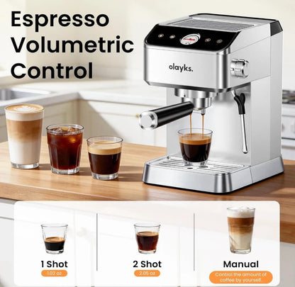 Olayks 20 Bar Espresso Machine Stainless Steel Milk Frother 1.8L Tank 1400W