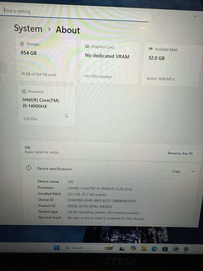 MSI Raider 16" – i9-14900HX, 32GB RAM, 1TB SSD, NVIDIA RTX 4070 | FHD+ 144Hz