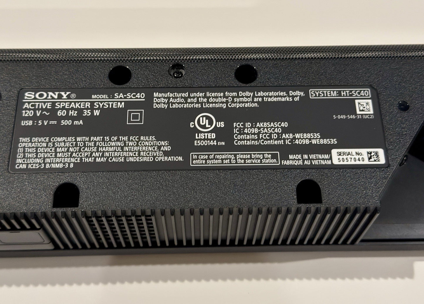 Sony HT-SC40 Soundbar – 40W RMS, Bluetooth Home Theater | Black | Soundbar Only