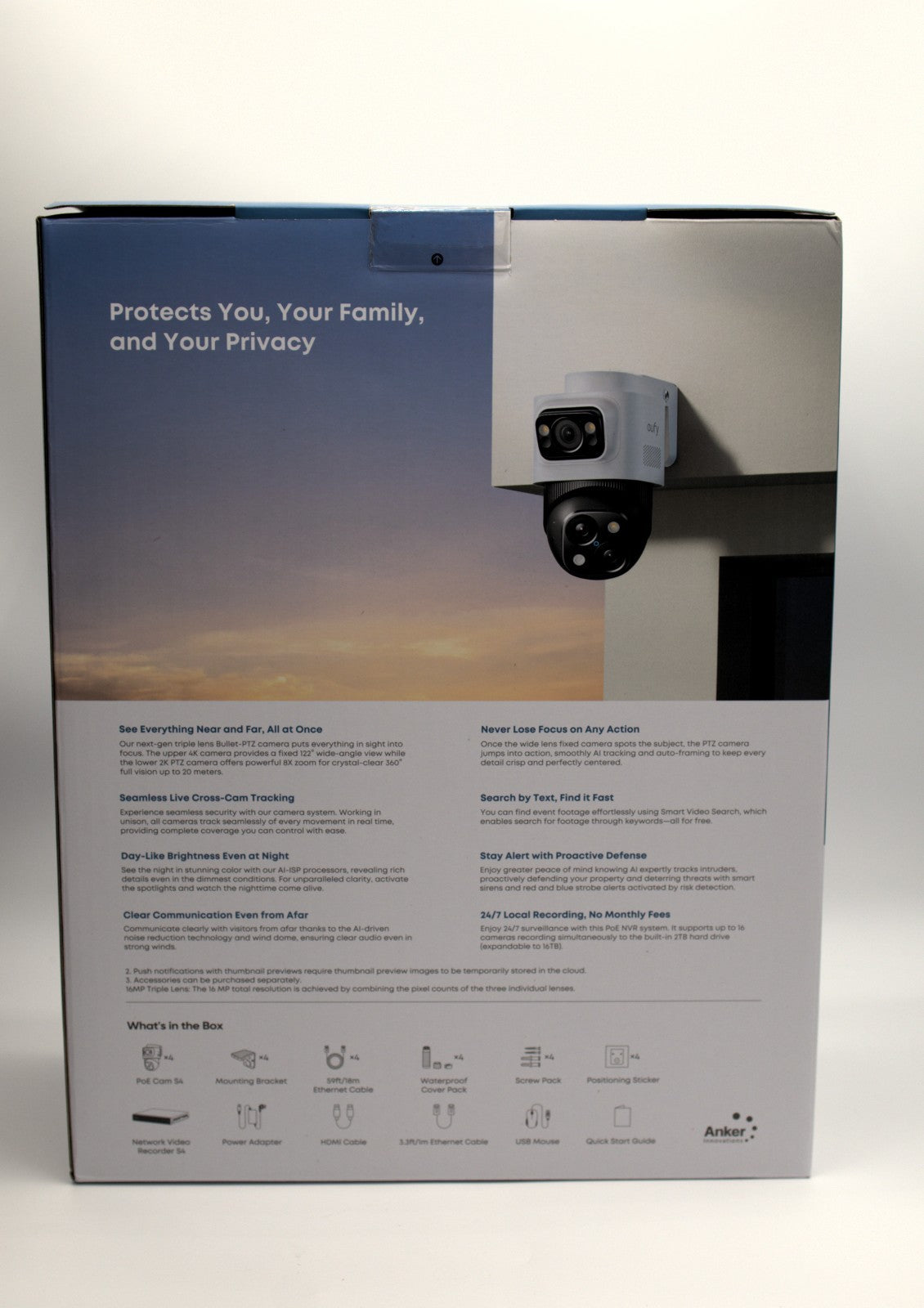 Eufy S4 Max Wired Security System - 4 Cameras  8CH PoE NVR 16MP PTZ 2TB 360° Cam