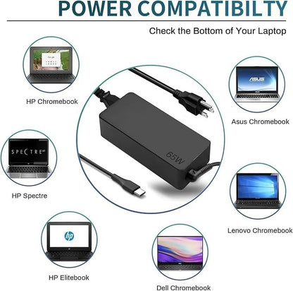 65W USB-C Laptop Charger Type-C AC Adapter for Acer, Lenovo, Dell, HP X360 - New