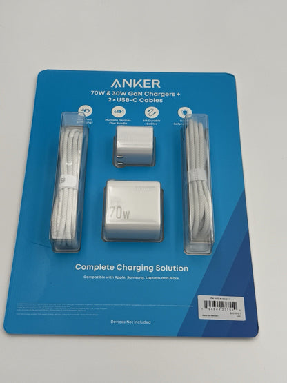Anker 70W/30W Wall Charger Bundle Foldable Plugs 2 6ft USB C-C Cables