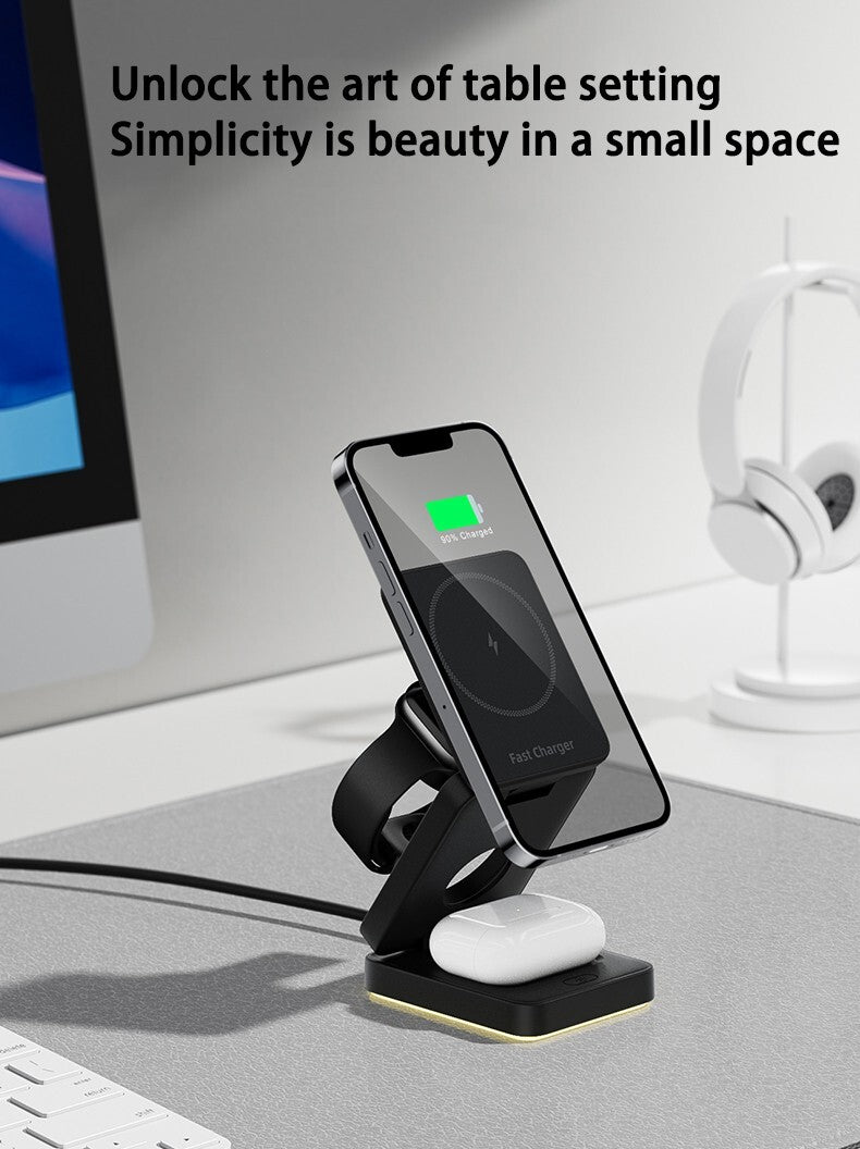 3-IN-1  Wireless Charging Cube 15W Foldable for Apple  Magsafe Compatible 3-1