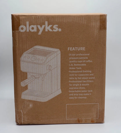 Olayks 20 Bar Espresso Machine Stainless Steel Milk Frother 1.8L Tank 1400W