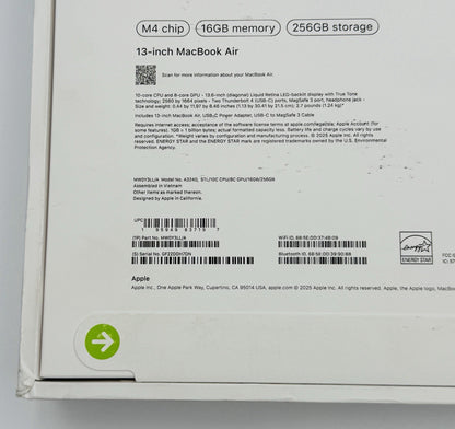 Apple  MacBook Air M4 Chip A3240| 16GB RAM | 256GB SSD| MW0Y3LL/A | - New Sealed