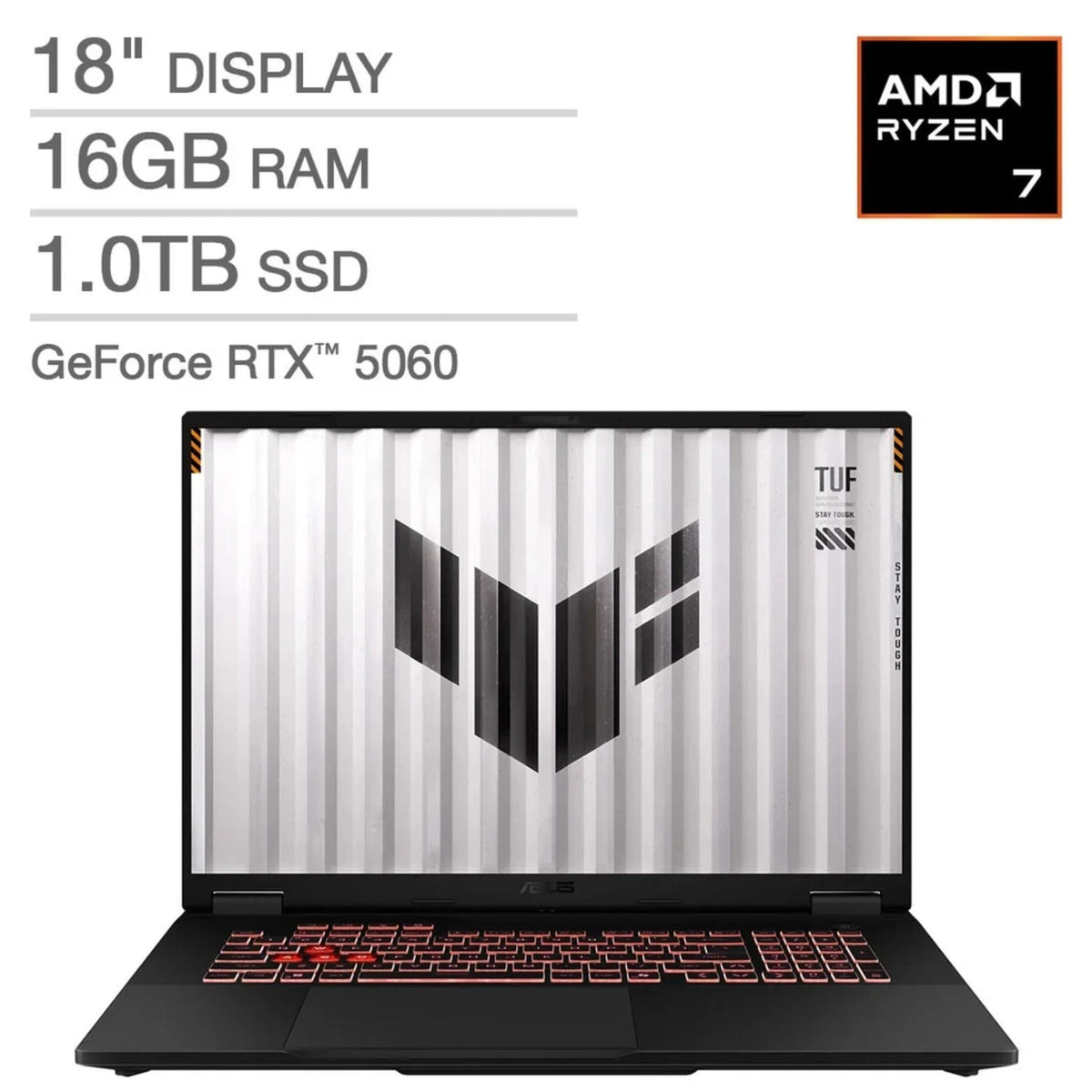 ASUS TUF 18" Gaming Laptop Ryzen 7‑260 RTX 5060 16GB 1TB SSD 144Hz FHD+ Win11