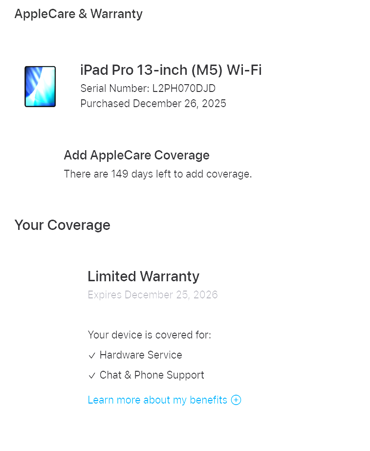 Apple iPad Pro 13"  M5 256GB Wi-Fi - Space Black- Good -  w/Apple Care