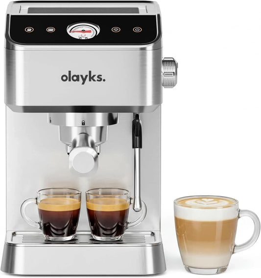 Olayks 20 Bar Espresso Machine Stainless Steel Milk Frother 1.8L Tank 1400W