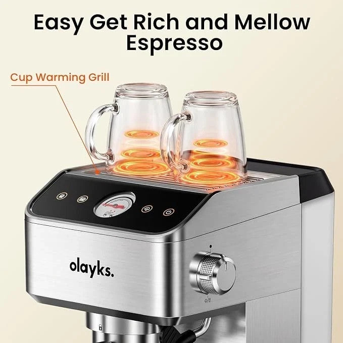 Olayks 20 Bar Espresso Machine Stainless Steel Milk Frother 1.8L Tank 1400W