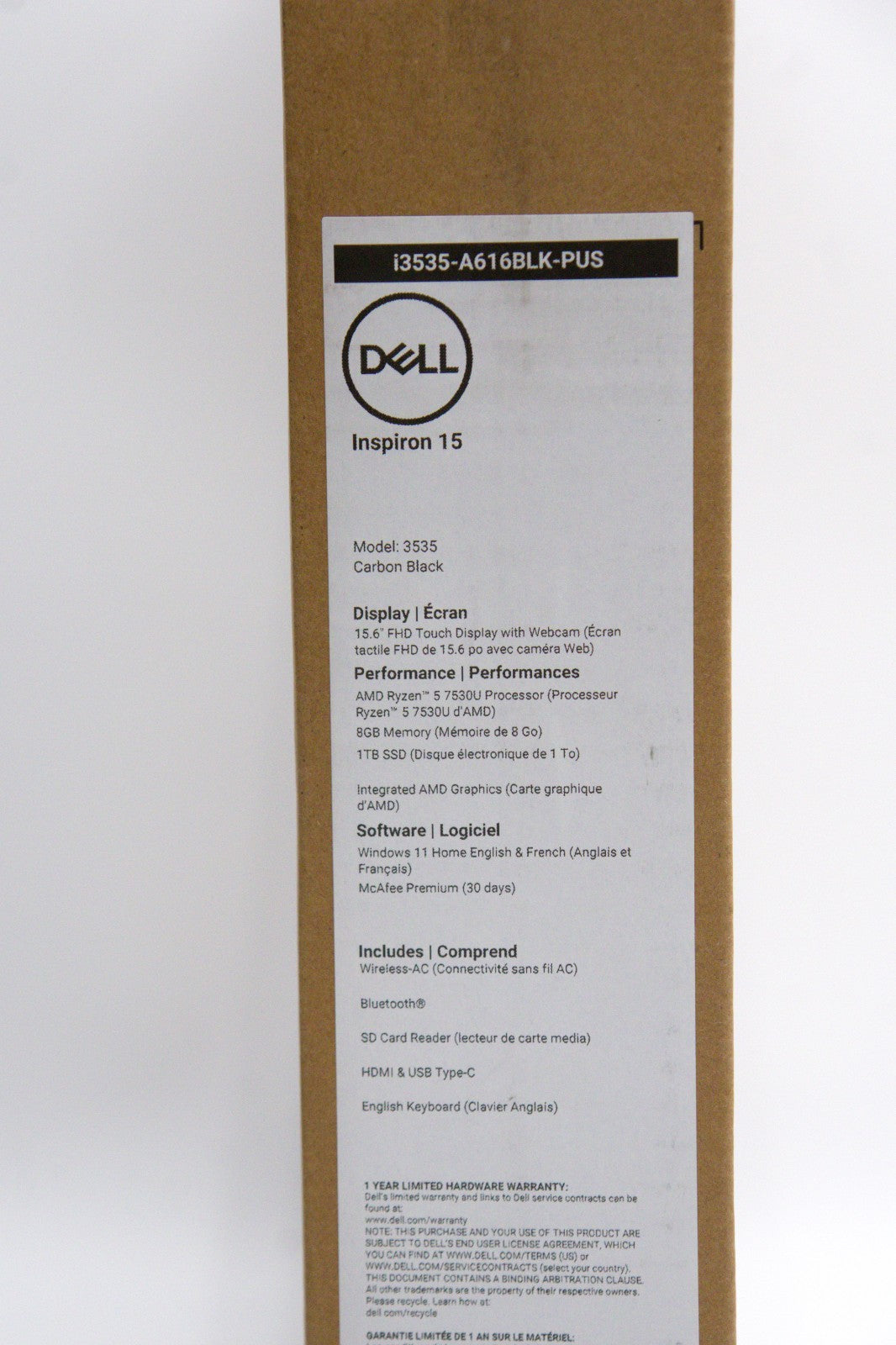 Dell Inspiron 15.6 Touchscreen Laptop  AMD Ryzen 5, 8GB RAM, 1TB SSD i3535