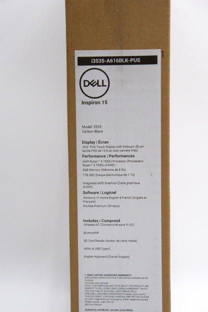 Dell Inspiron 15.6 Touchscreen Laptop  AMD Ryzen 5, 8GB RAM, 1TB SSD i3535