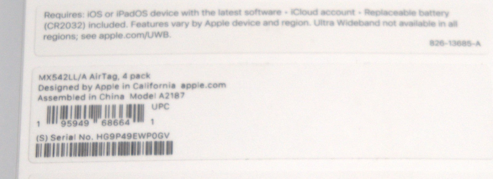 Apple AirTag 4-Pack GPS Tracker MX542LL/A A2187