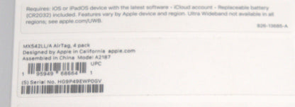 Apple AirTag 4-Pack GPS Tracker MX542LL/A A2187