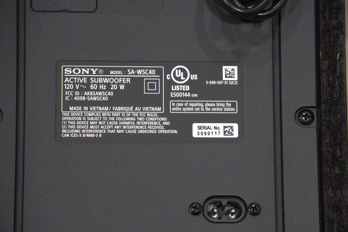 Sony SA-WSC40 Active Subwoofer – Bluetooth | Black