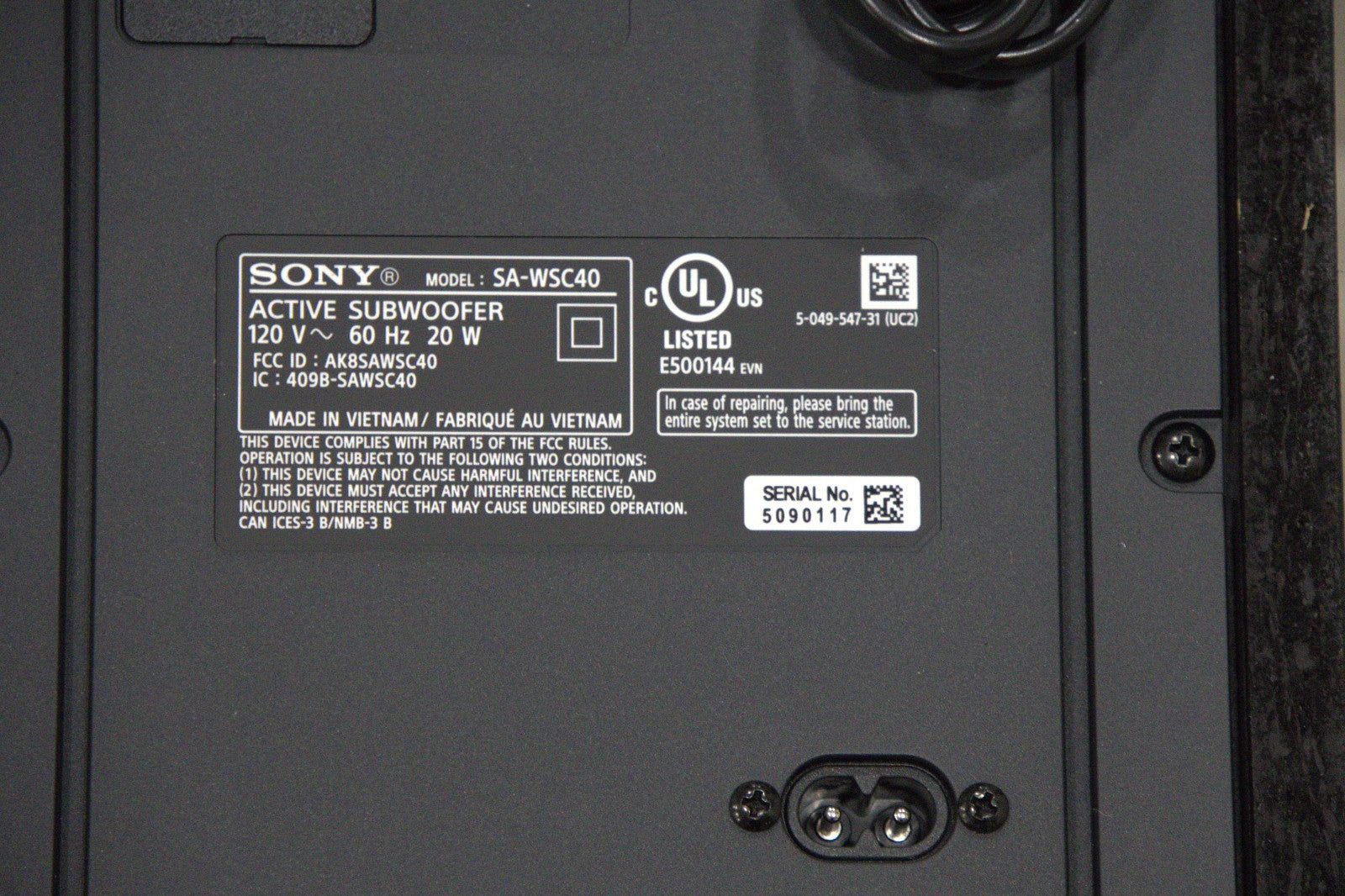 Sony SA-WSC40 Active Subwoofer – Bluetooth | Black