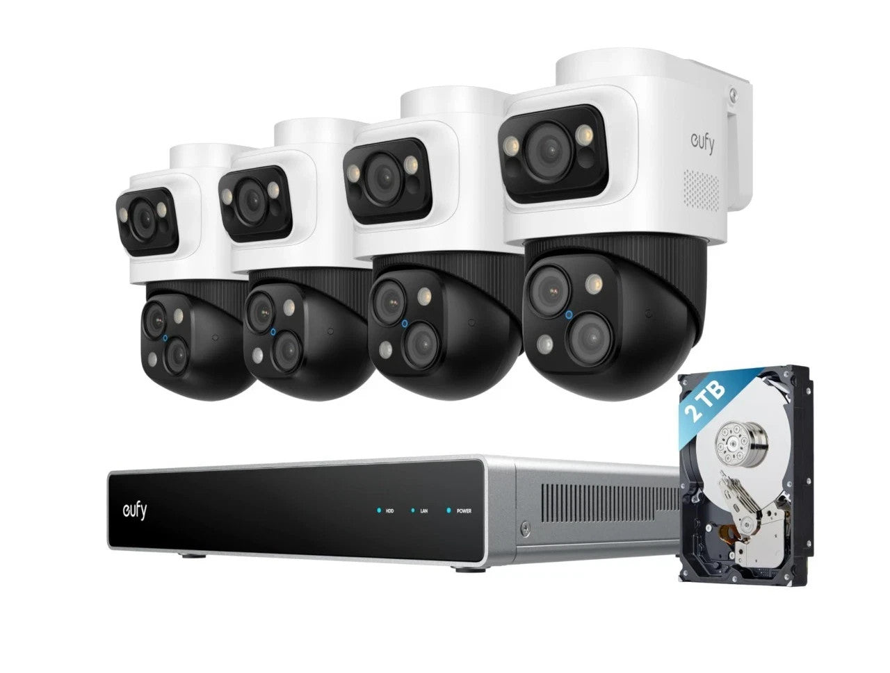 Eufy S4 Max Wired Security System - 4 Cameras  8CH PoE NVR 16MP PTZ 2TB 360° Cam