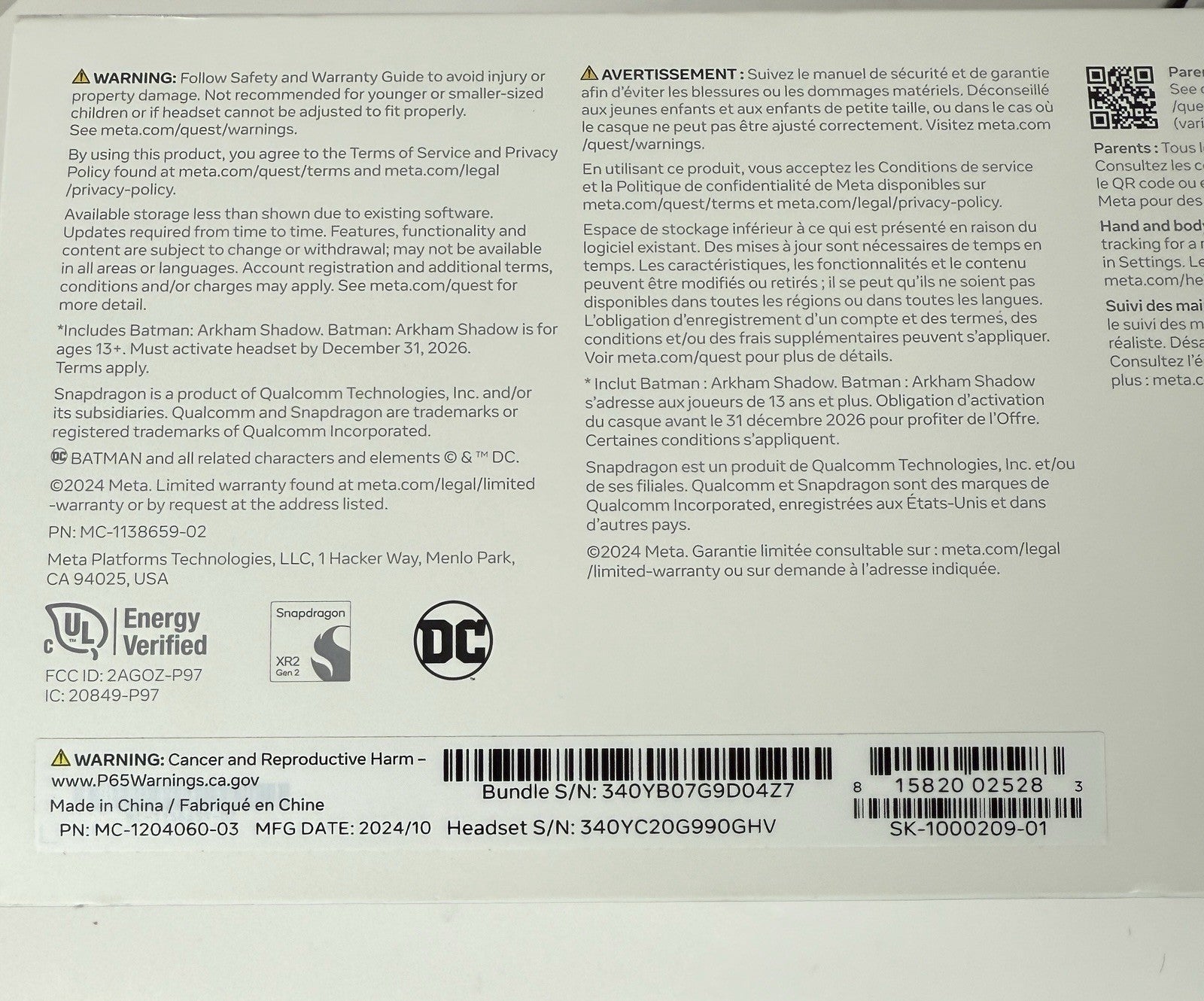 New Meta Quest 3S 256GB All-in-One VR Headset – Batman Arkham Shadow