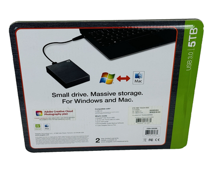 Seagate One Touch 5TB Portable External Hard Drive w/ Rescue Services - New