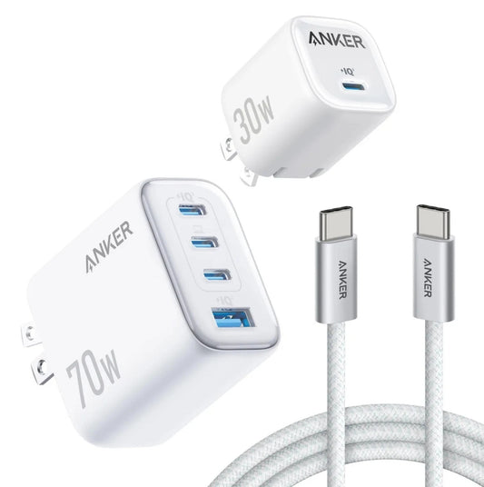 Anker 70W/30W Wall Charger Bundle Foldable Plugs 2 6ft USB C-C Cables