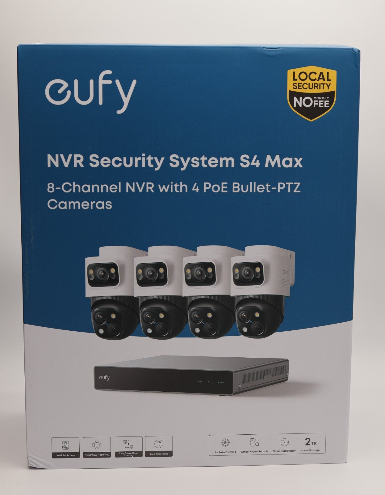 Eufy S4 Max Wired Security System - 4 Cameras  8CH PoE NVR 16MP PTZ 2TB 360° Cam