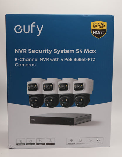 Eufy S4 Max Wired Security System - 4 Cameras  8CH PoE NVR 16MP PTZ 2TB 360° Cam