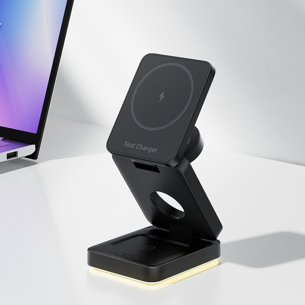 3-IN-1  Wireless Charging Cube 15W Foldable for Apple  Magsafe Compatible 3-1